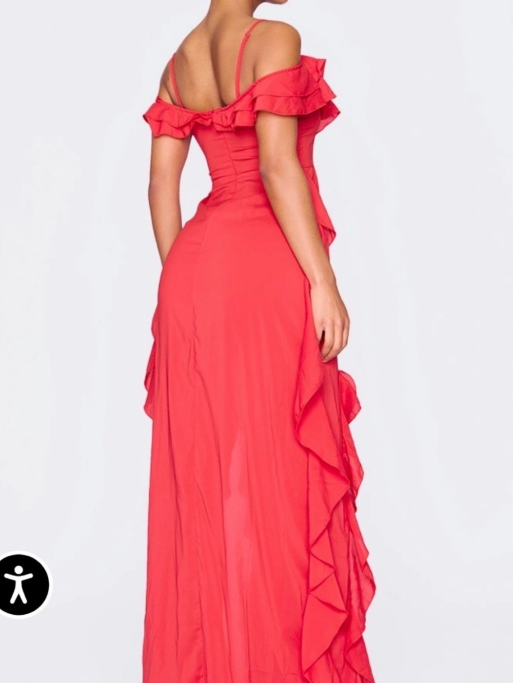 PrettyLittleThing Red Ruffle High-Low Maxi Dress - Picture 3 of 9
